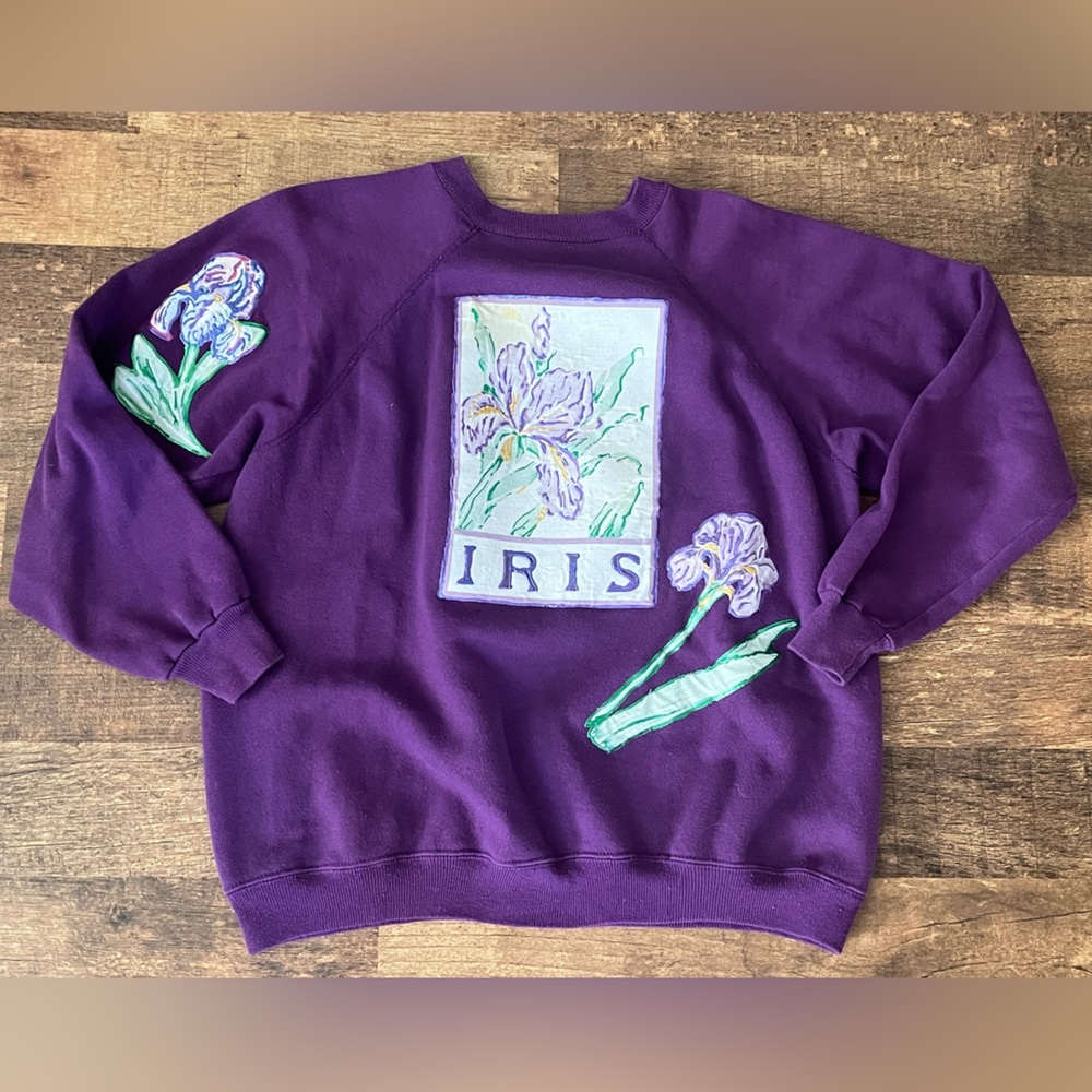 80’s 90’s Vintage Iris Flower Puffy Paint Sweater Size Small Grandmacore